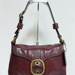Coach Burgundy Leather Shoulder Bag with Brass Buckle